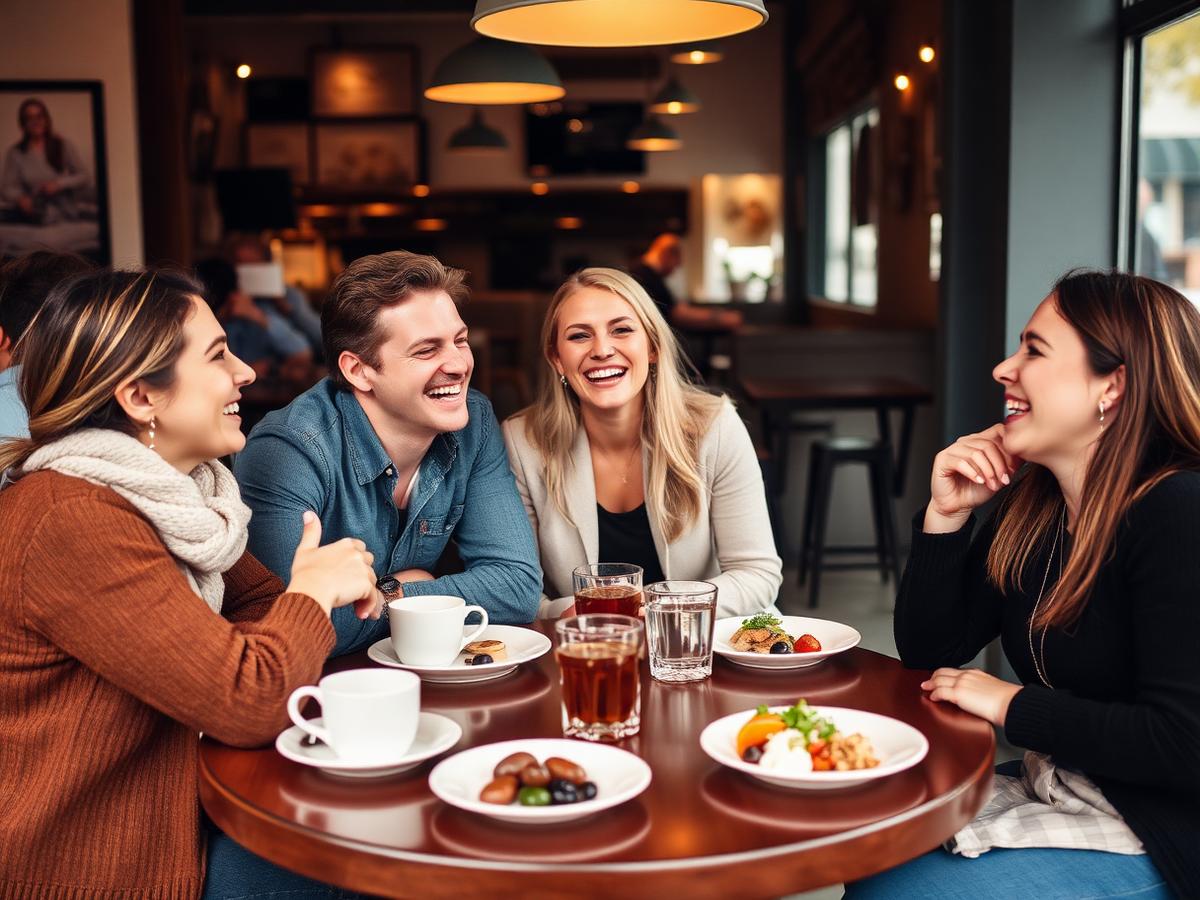 Gasten aan tafel met koffie en lunch in Café De Hoek